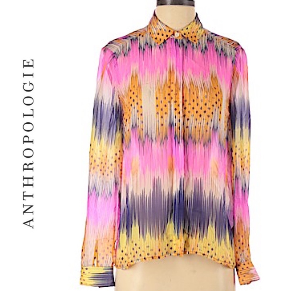 anthropologie long sleeve sheer print top